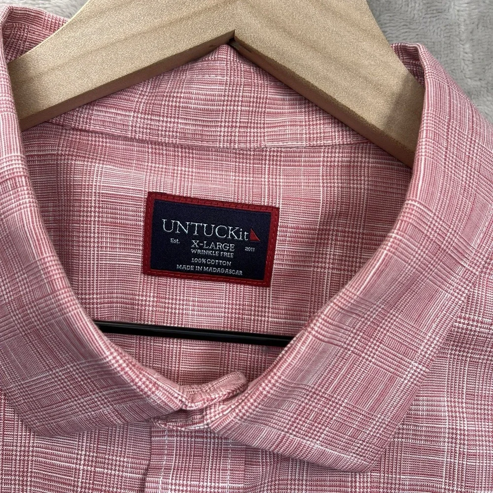 UNTUCKit Avellino WF Shirt Mens XL Pink Check Wrinkle Free Button Long Sleeve